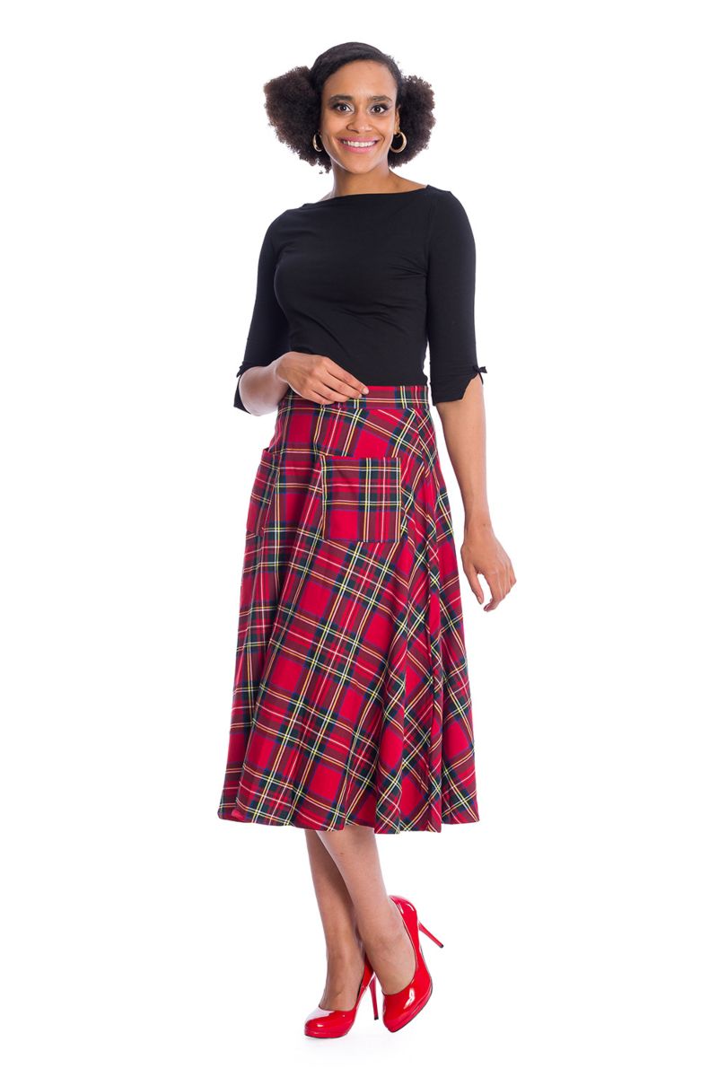 red tartan pinafore dress Neon Rose tartan pinafore dress in burgundy