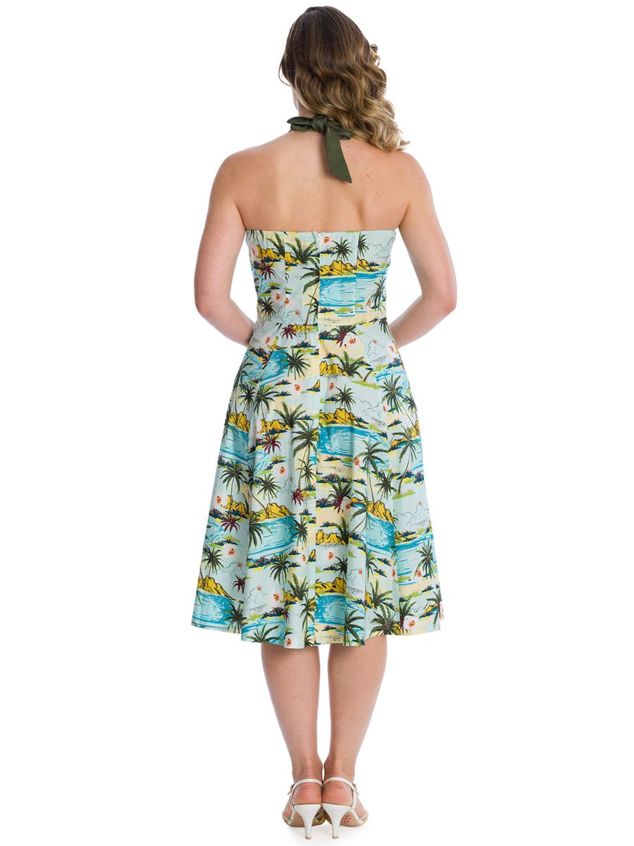 Banned Retro Mustang Sally Tropical Palms Halter Dress