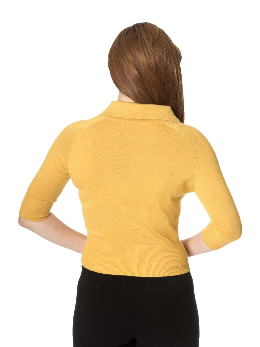 Banned Retro 1950's April Short Sleeve Bow Vintage Anita Cardigan Mustard Yellow