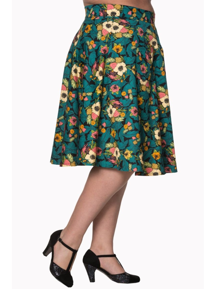 TROPICAL HOLIDAY FLORAL FLARE SKIRT