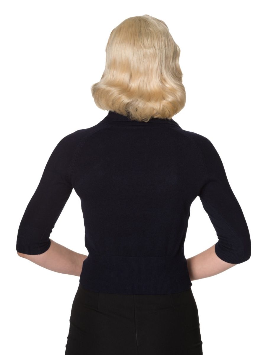 Banned Retro 1950's April Short Sleeve Bow Vintage Anita Cardigan Night Blue