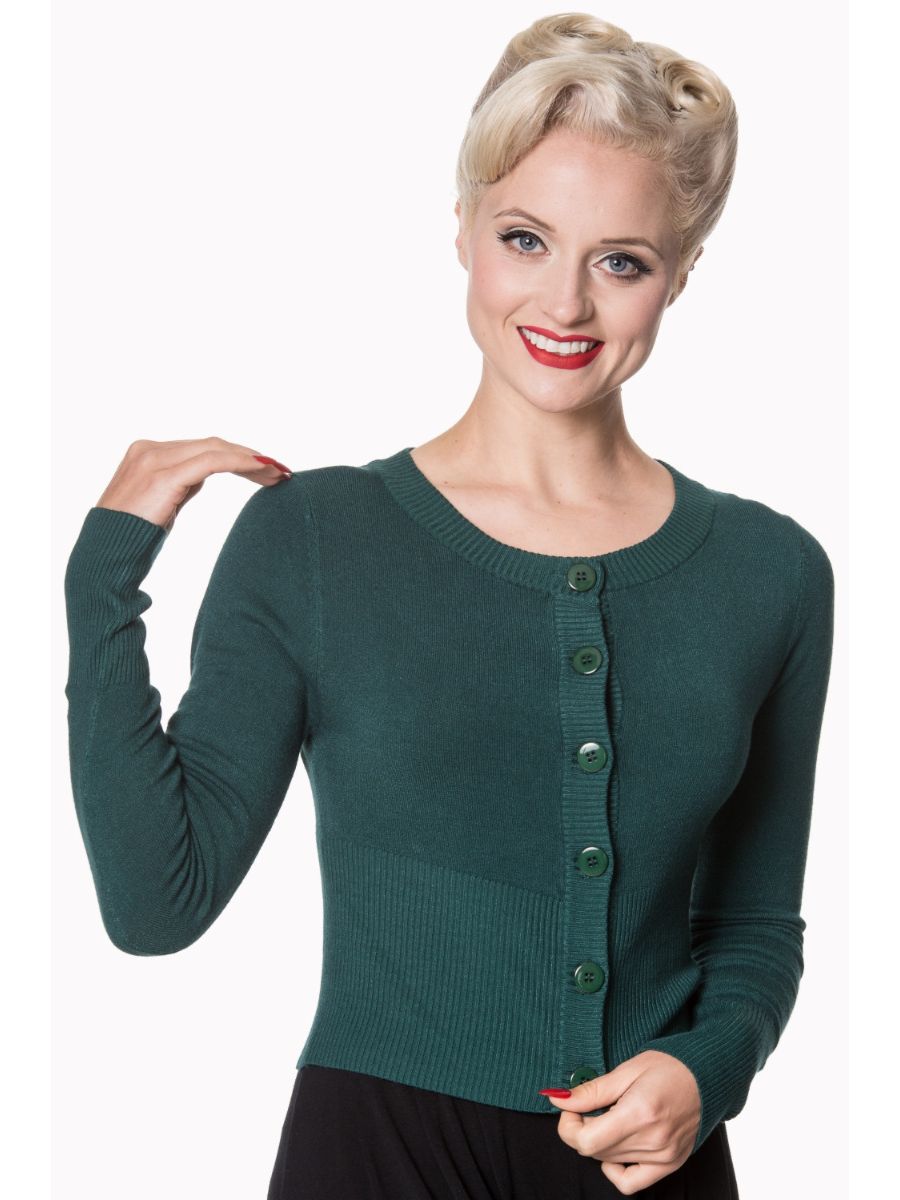 Banned Retro 1950's Dolly Vintage Cardigan Forest Green