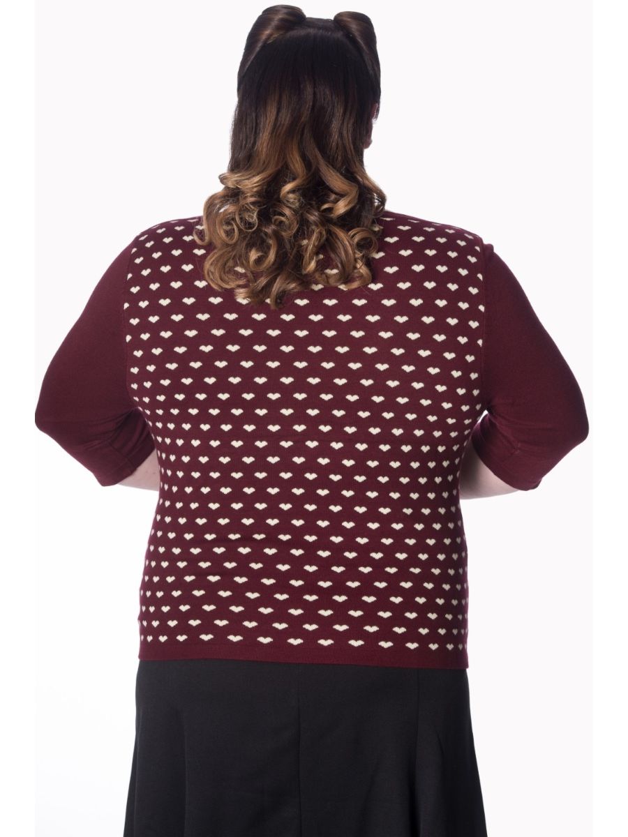 Banned Retro Charming Heart Vintage Boat Neck Knit Top Burgundy