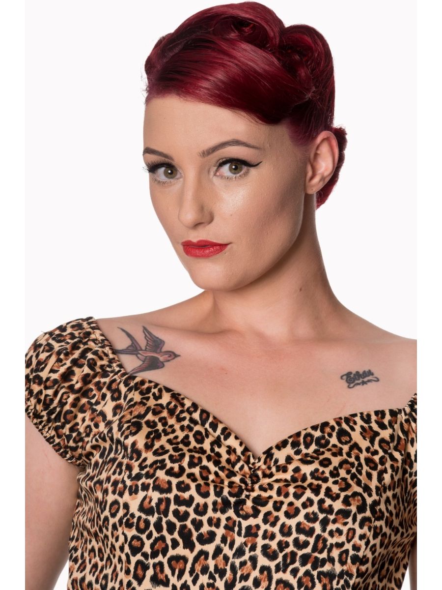 Banned Retro Rocky Leopard Print Off Shoulder Rockabilly Bardot Top