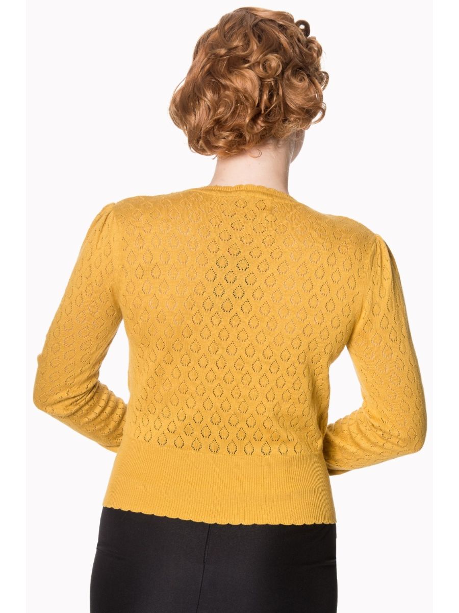 Banned Retro 1950's Basic Instinct Wrap Perforated Vintage Knit Top Mustard Yellow