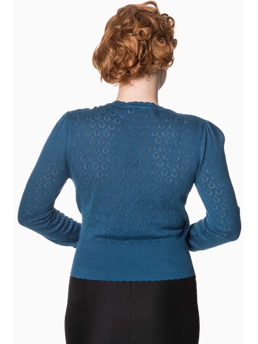 Banned Retro 1950's Basic Instinct Wrap Perforated Vintage Knit Top Teal