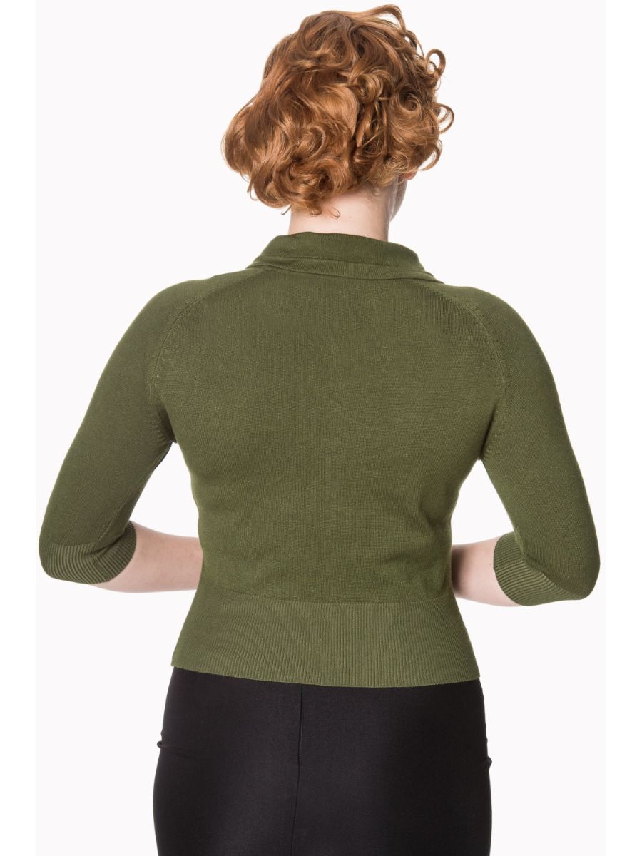 Banned Retro 1950's April Short Sleeve Bow Vintage Anita Cardigan Dark Green