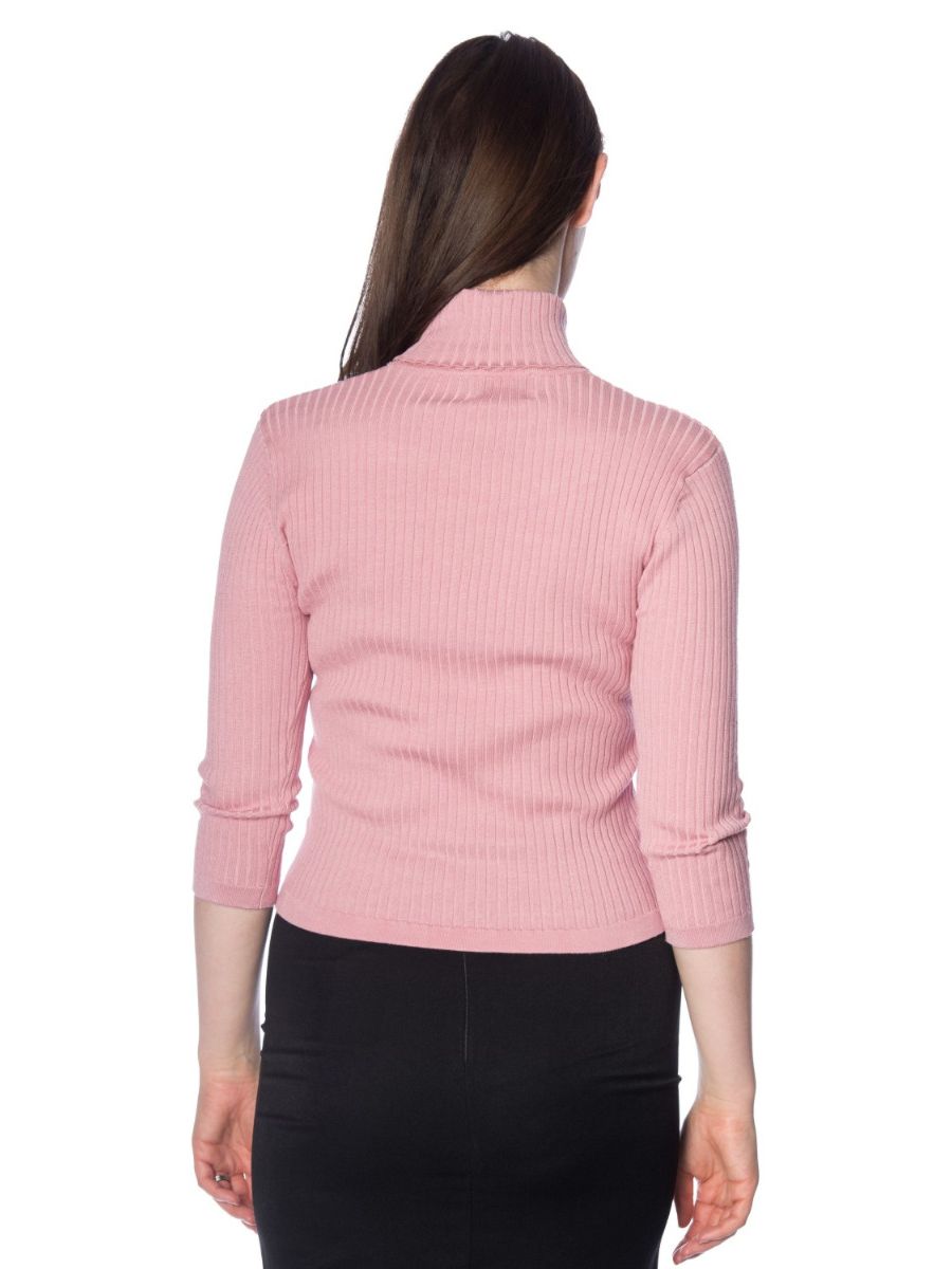 Banned Retro 1950's Louise Ribbed Knit Turtle Neck Key Hole Vintage Top Dusty Pink