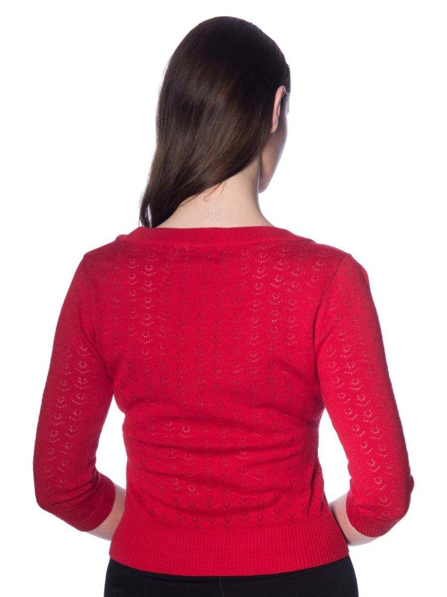Banned Retro 1950's Pointelle Perforated Anchors Nautical Rockabilly Vintage Knit Top Red