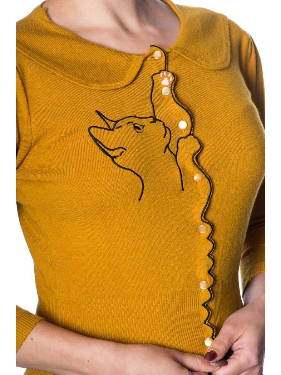 Banned Retro 1950's Cat Scallop Collar Vintage Cardigan Mustard Yellow