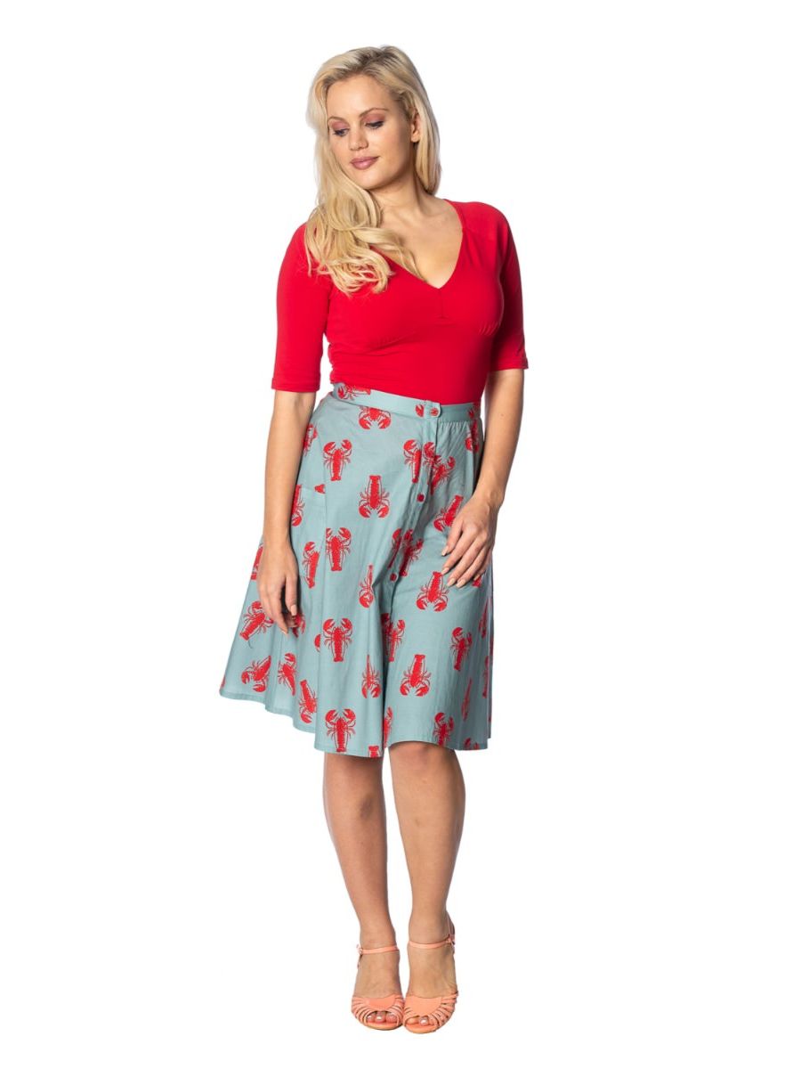 LOBSTER LOVE BUTTON UP FLARED SKIRT