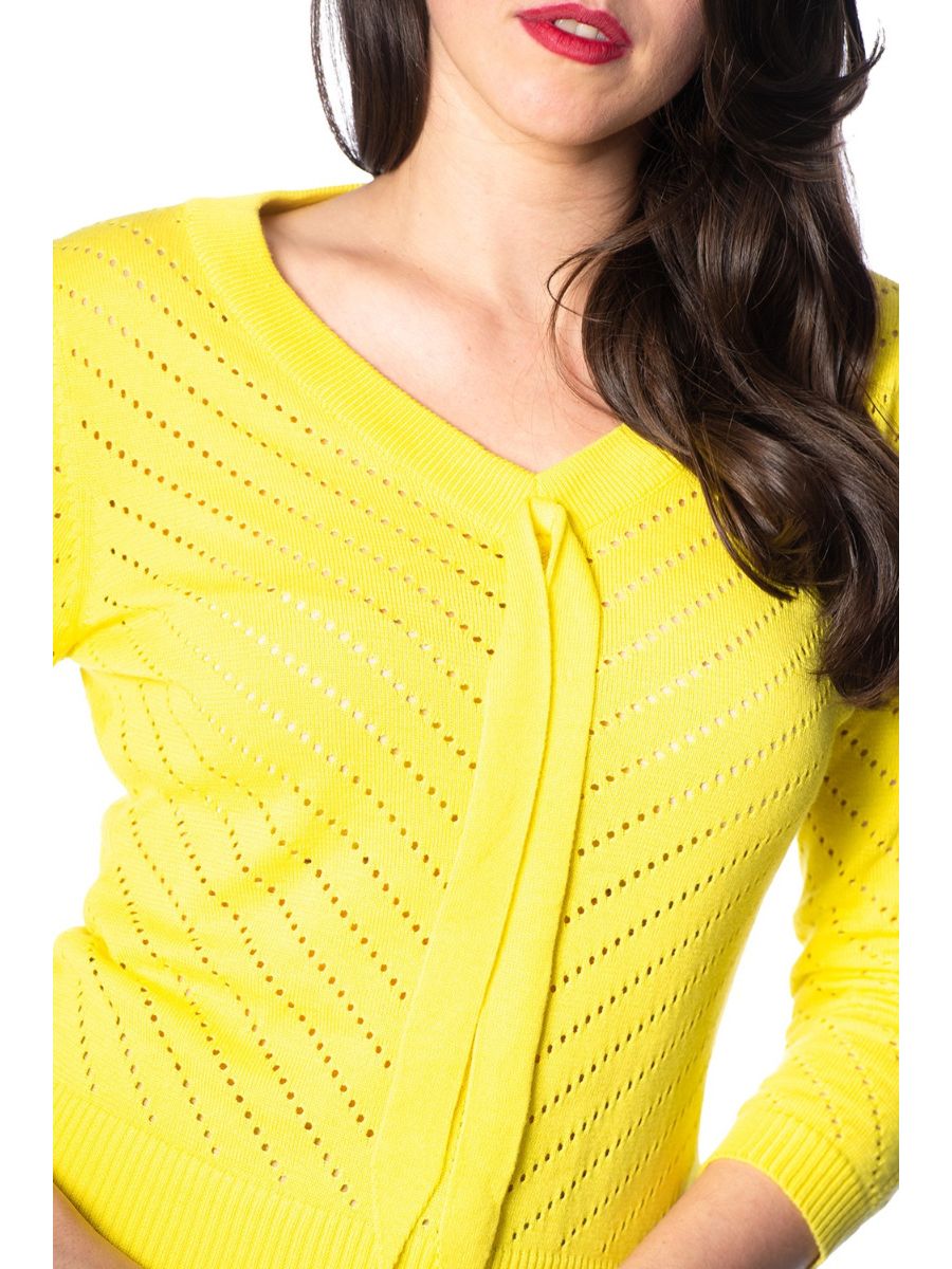 Banned Retro Charlie Chevron Perforated Vintage Knit Top Yellow