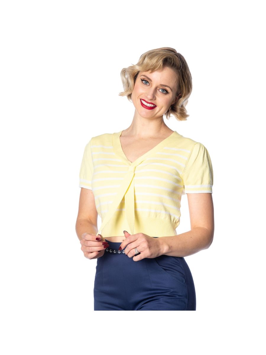 Banned Retro 1950's Sailor Stripe Nautical Crop Knit Top Yellow