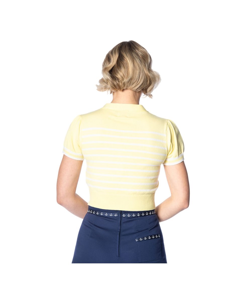 Banned Retro 1950's Sailor Stripe Nautical Crop Knit Top Yellow