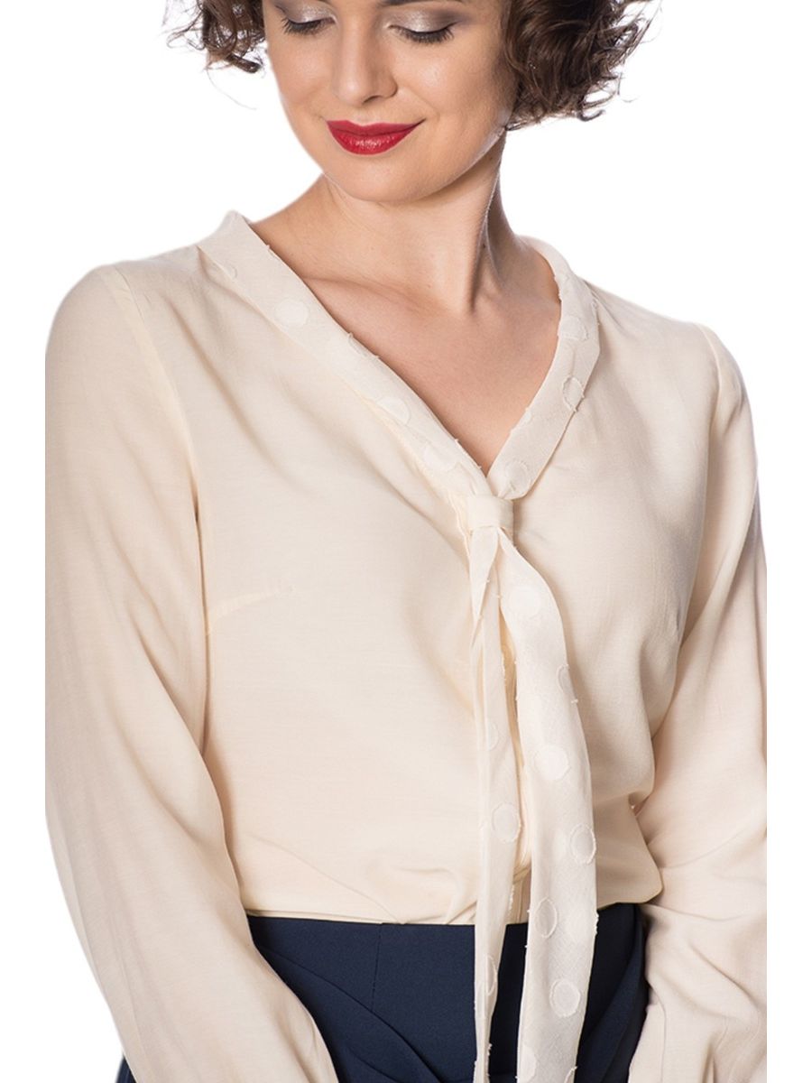 Banned Retro 1950's The Betty Ruffle Vintage Bell Sleeve Blouse Cream