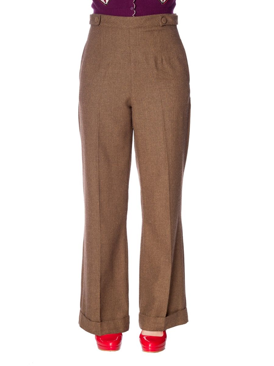 Banned Retro 1950's Button Vintage Shirley Wide Leg Trouser Brown