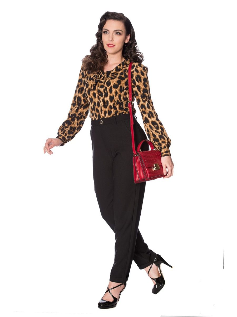 Banned Retro 1950's Leopard Lady Vintage Rockabilly Puff Sleeve Blouse
