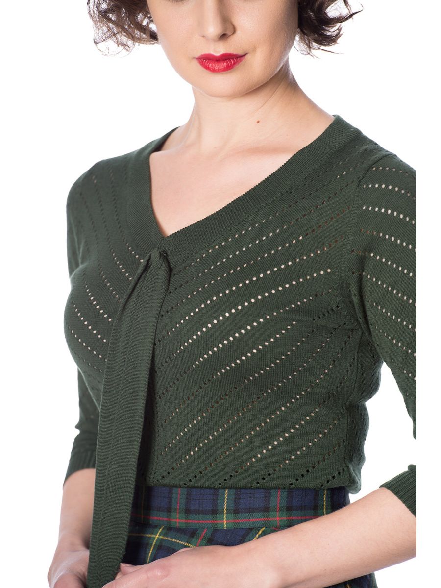 Banned Retro Charlie Chevron Perforated Vintage Knit Top Green