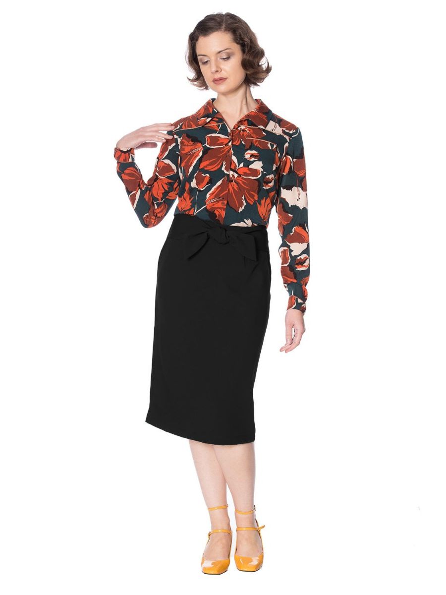 TROPICAL DAY 50S TIE FRONT PENCIL SKIRT