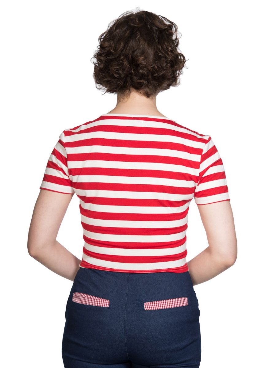 Banned Retro Land Ahoy Nautical Rockabilly Stripe Scoop Neck Vintage T-Shirt Red