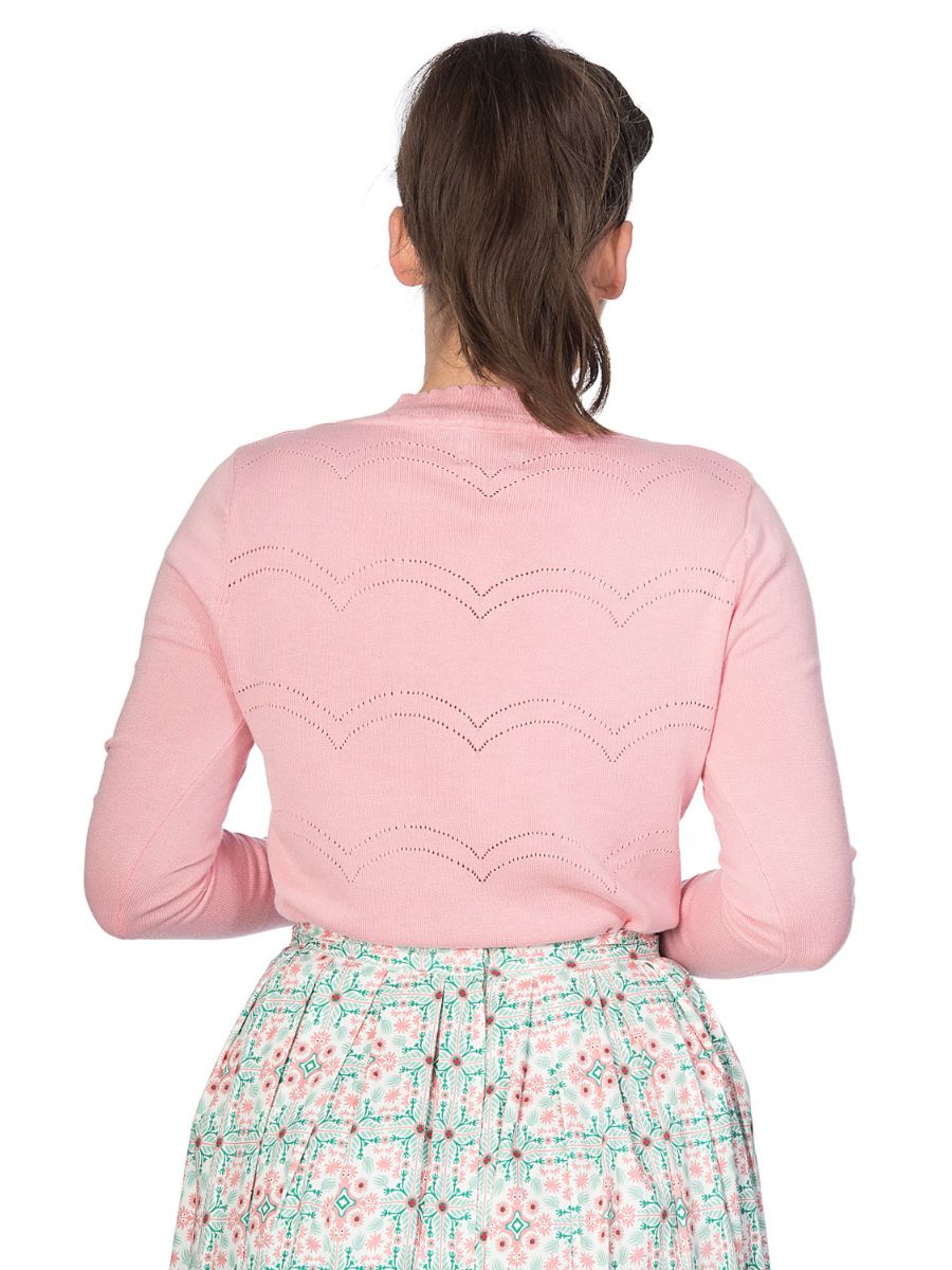Banned Retro 1950's June V-Neck Scalloped Pointelle Long Sleeve Vintage Cardigan Pink
