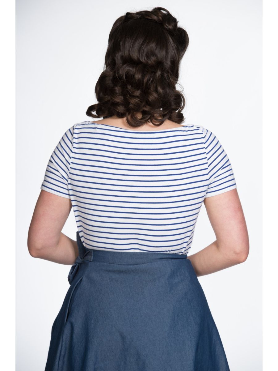 Banned Retro 1950's Italy Sail Nautical Rockabilly Stripe Vintage Dorothy Top Blue