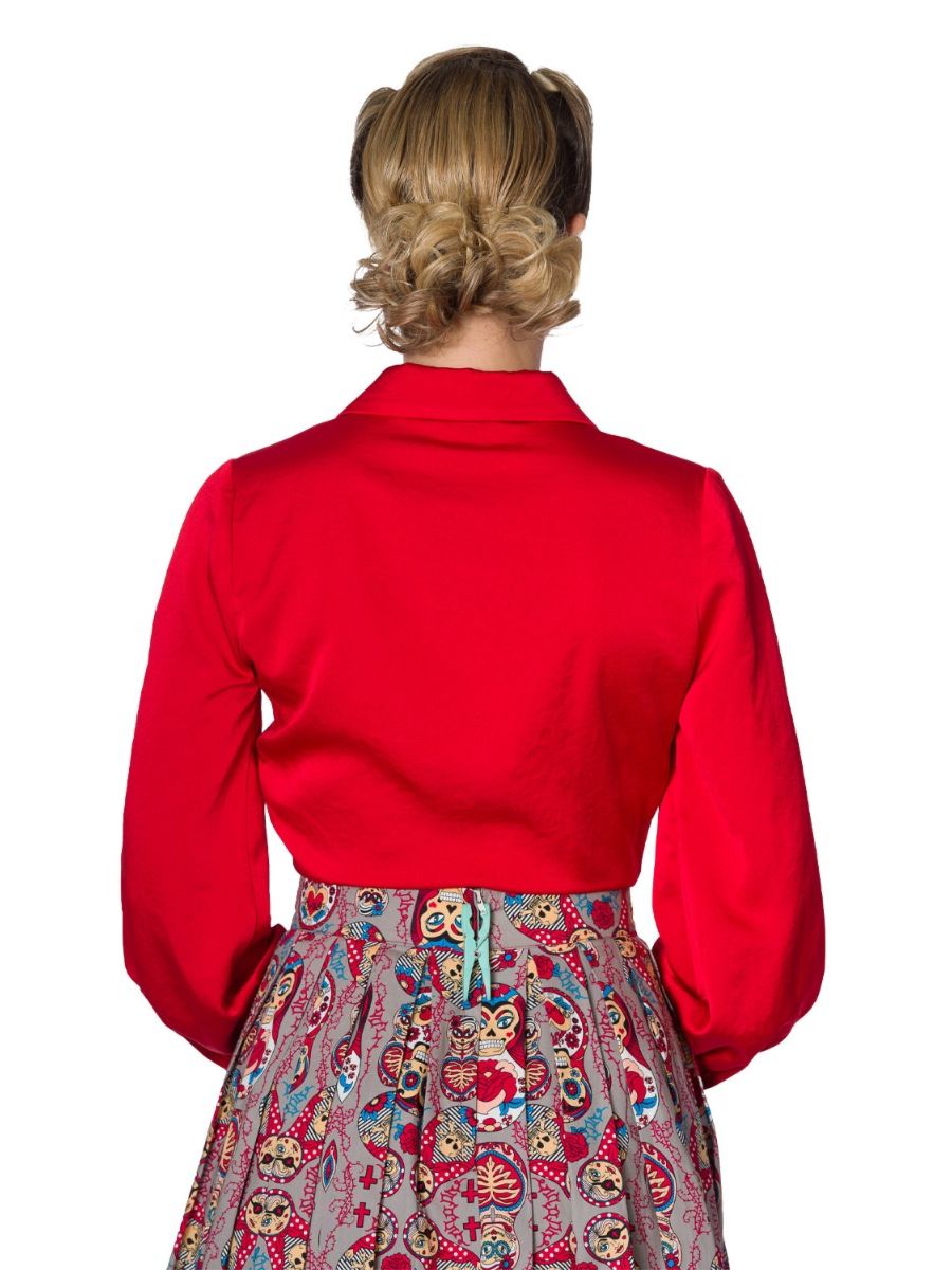 Banned Retro 1950's Suave Tie Up Puff Sleeve Blouse Red