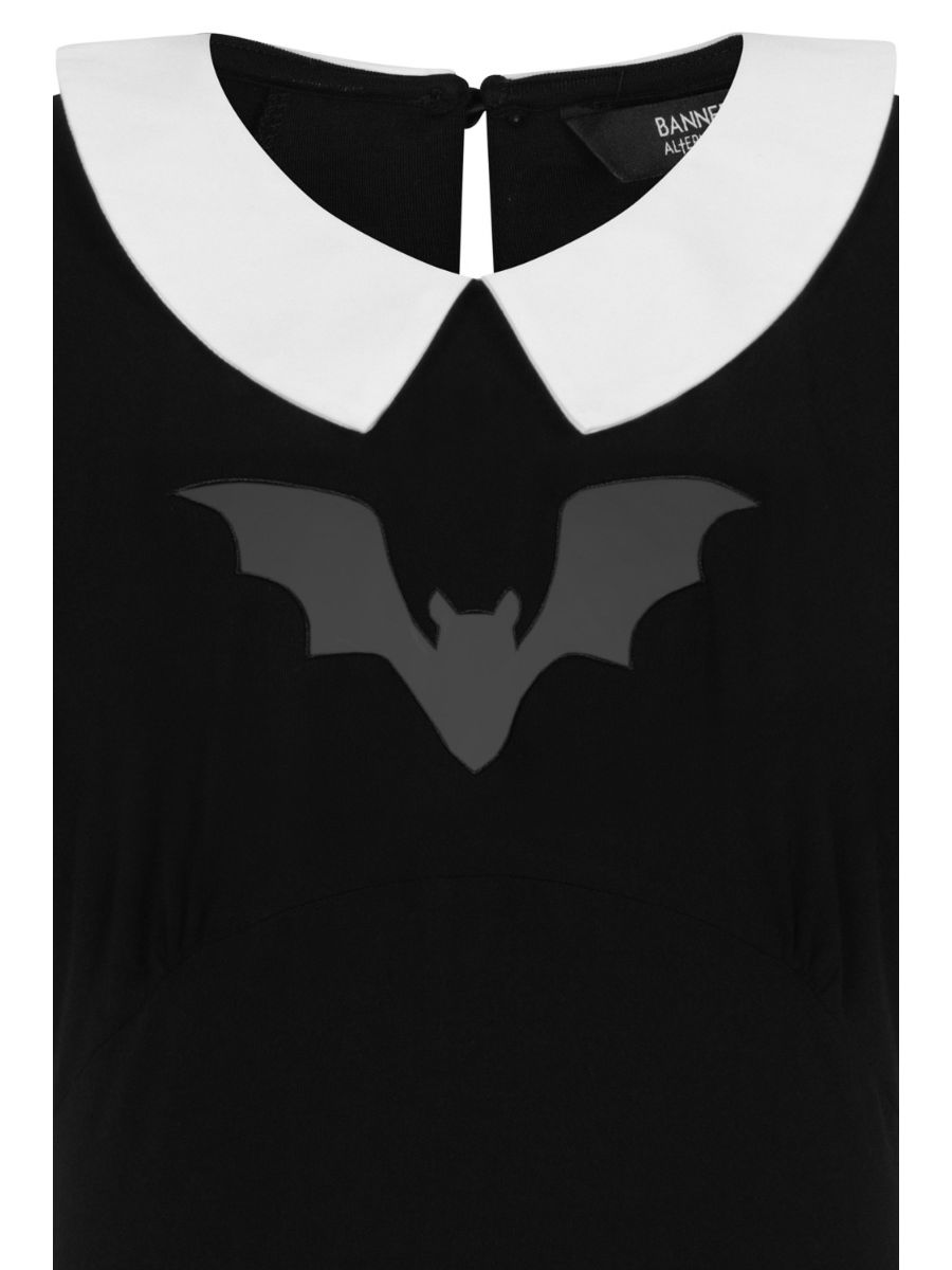 Banned Alternative Bat Beware Peter Pan Collar Mesh Keyhole Top Black