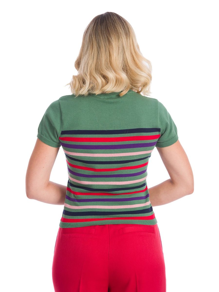 Banned Retro 1950's Memory Lane Stripe Vintage Knit Top Green