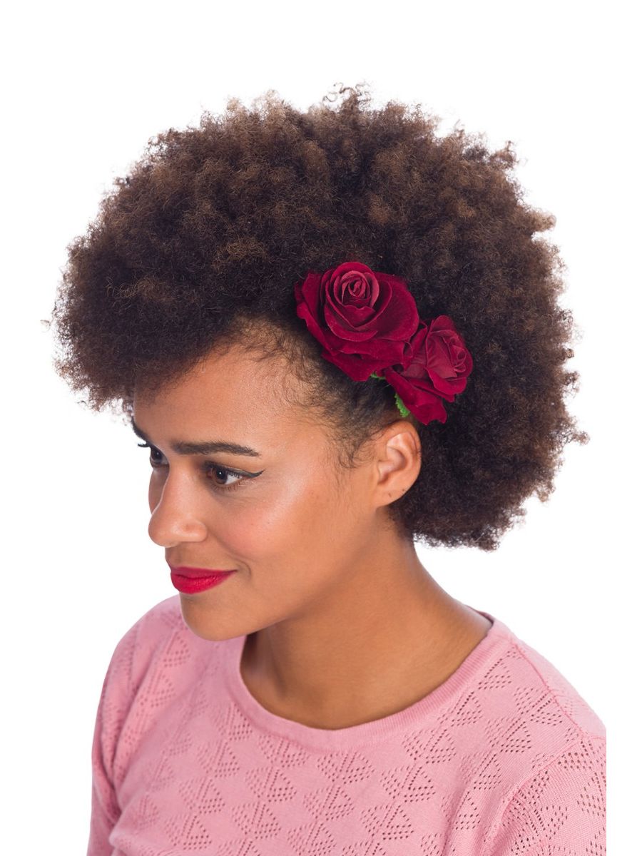 Banned Retro Be My Valentine Double Rose Vintage Hairpin Burgundy