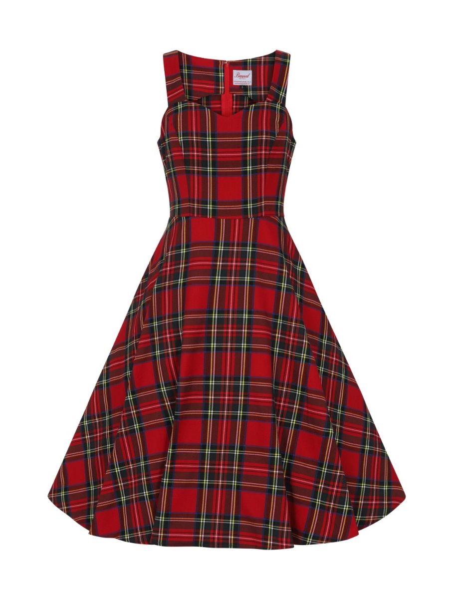 Banned Retro 1950's Tartan Girl Lady Jane Red Plaid Fit & Flare Dress