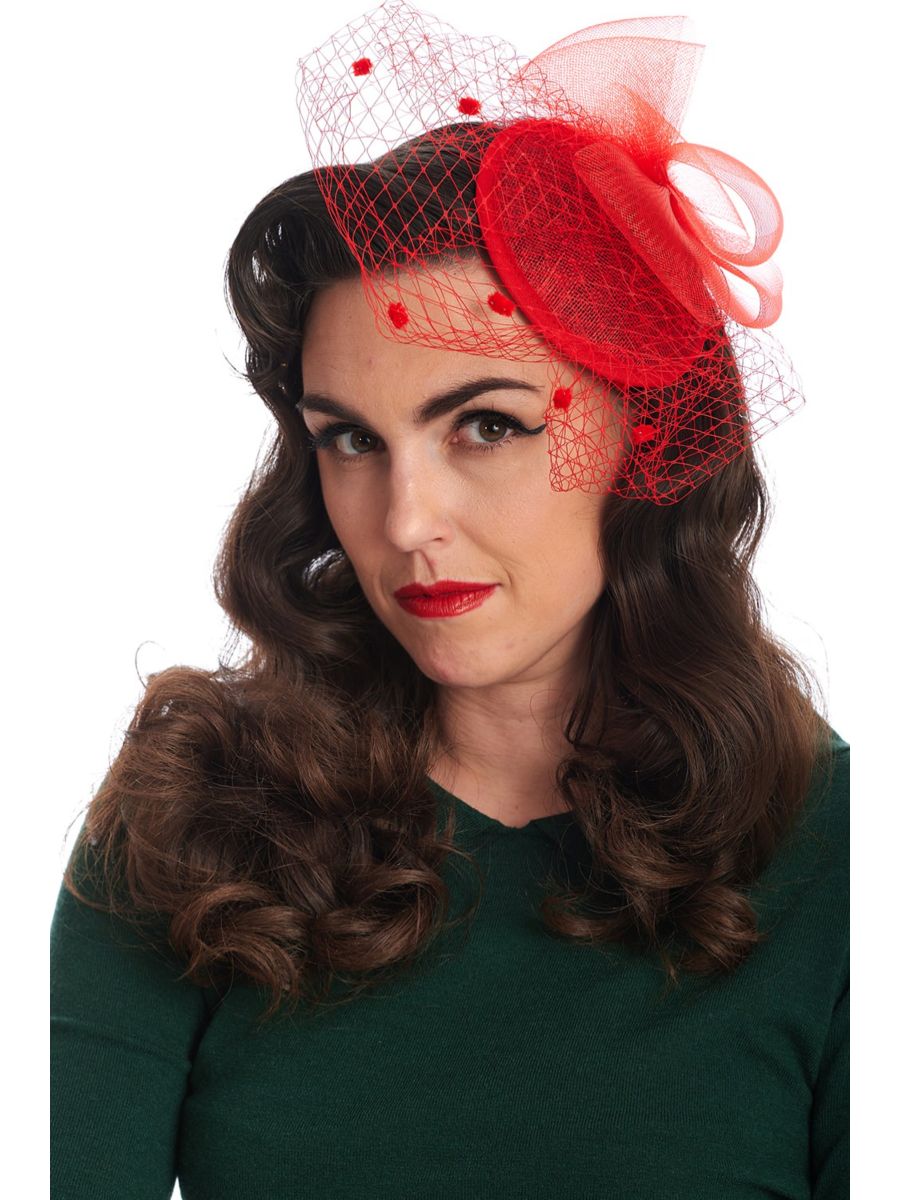 RIVIERA ROUND SINAMAY AND MESH FASCINATOR-Red-One Size