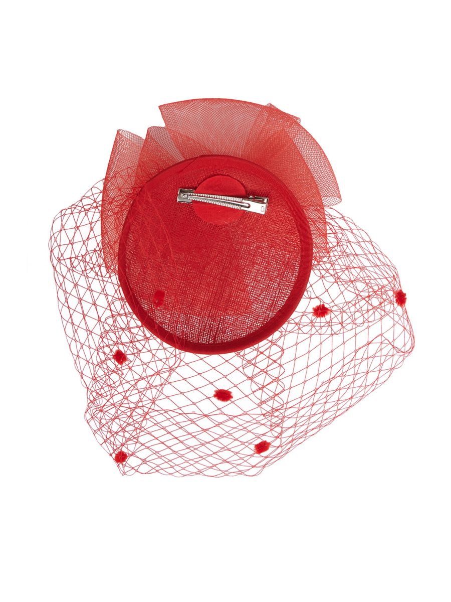 RIVIERA ROUND SINAMAY AND MESH FASCINATOR-Red-One Size
