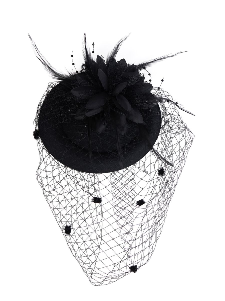 NOAM FEATHER AND FLOWER FASCINATOR-Black-One Size