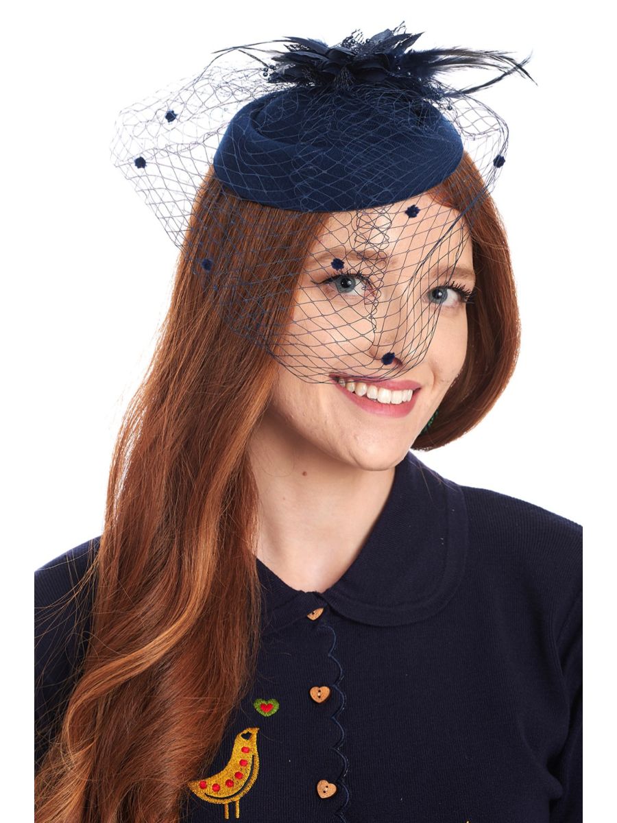 NOAM FEATHER AND FLOWER FASCINATOR-Navy-One Size