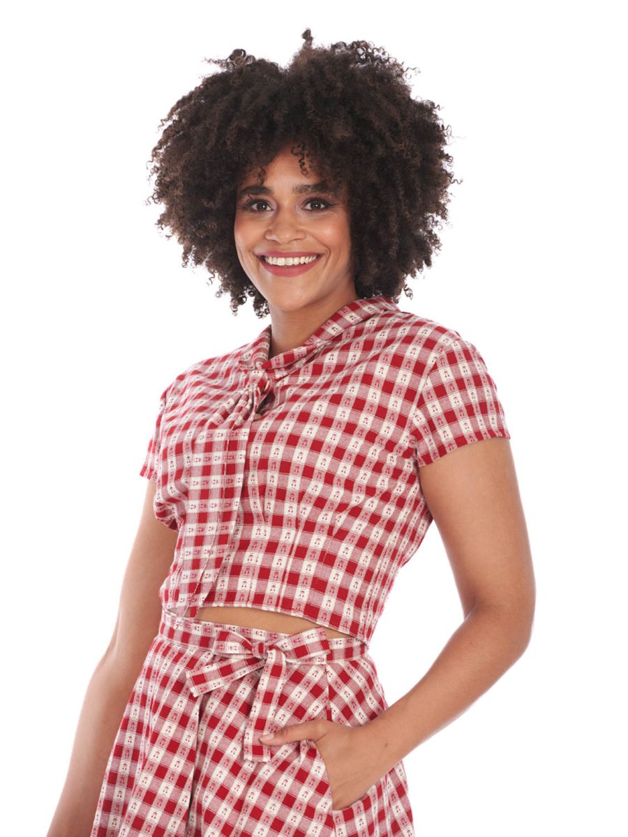CHERRY CHECK BLOUSE Red