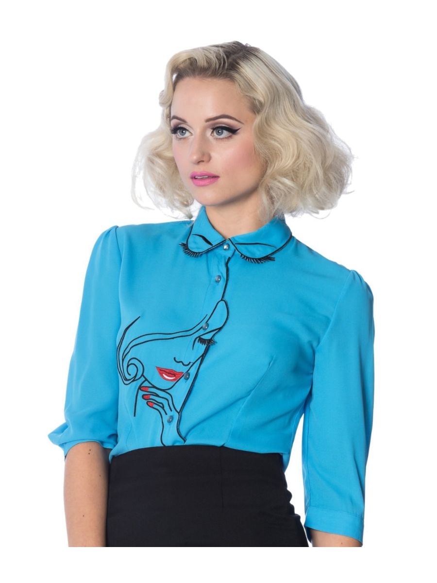 Banned Retro Model Face Thelma Blouse Blue