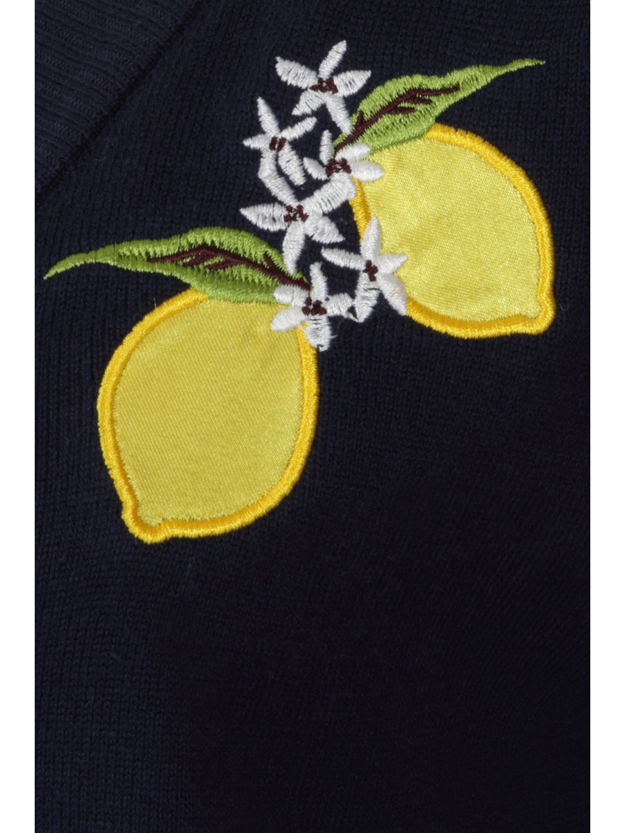 Banned Retro 1950's Lemon V-Neck Long Sleeve Vintage Cardigan Navy