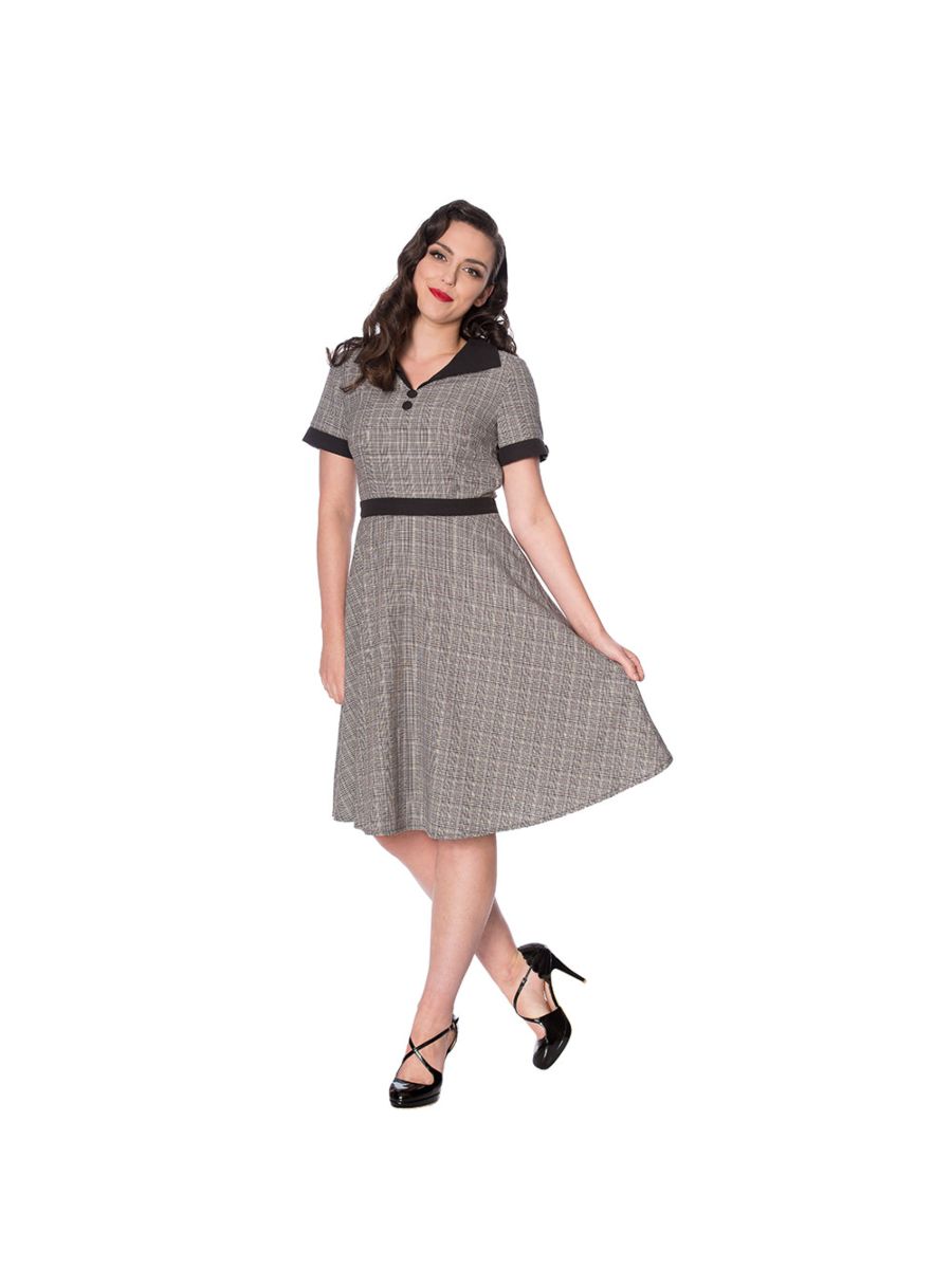BRAINS AND BRAWN CHECK FIT AND FLARE DRESS
