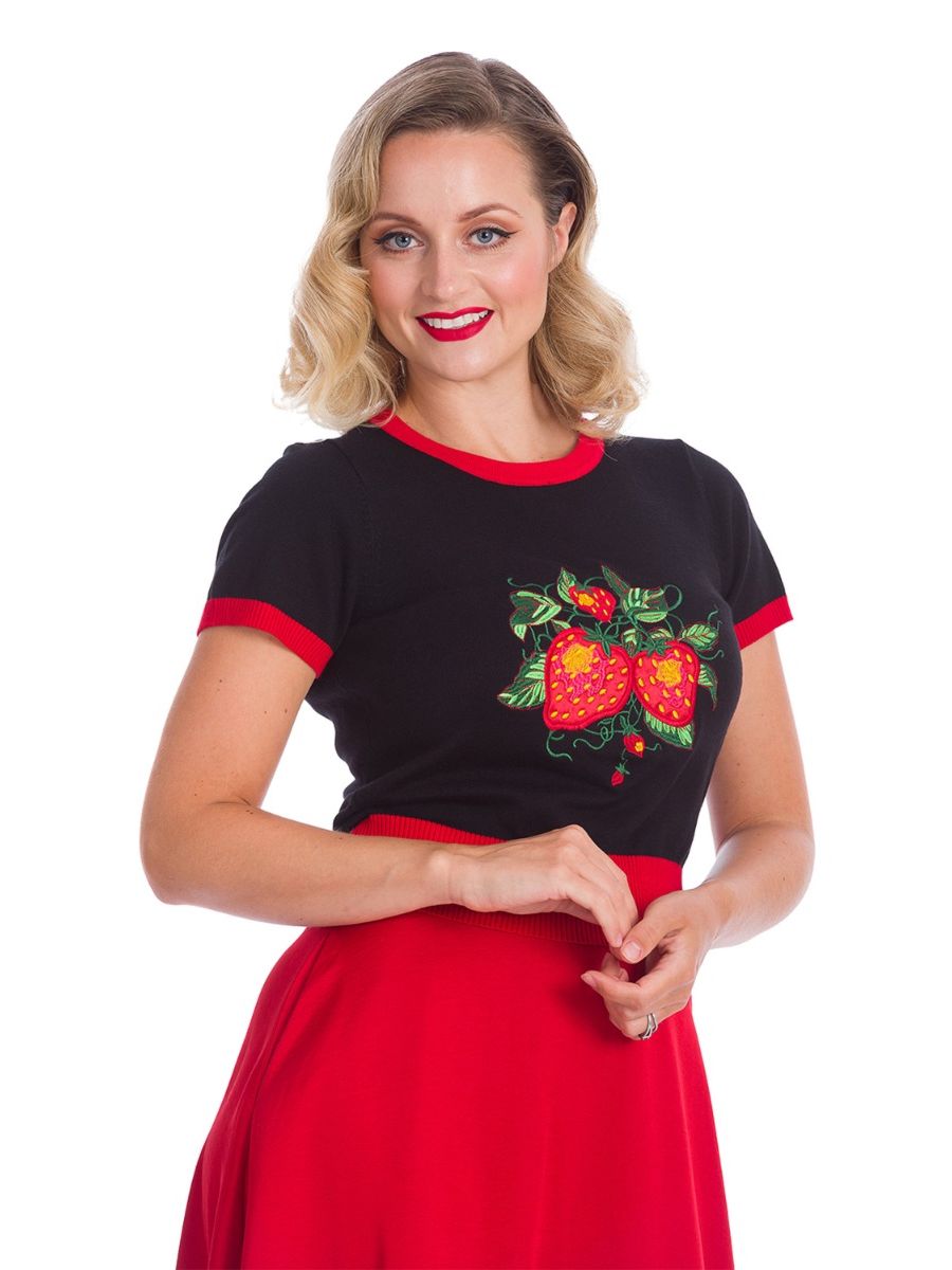 Banned Retro 1950's Strawberry Fields Knit Vintage Top Black 