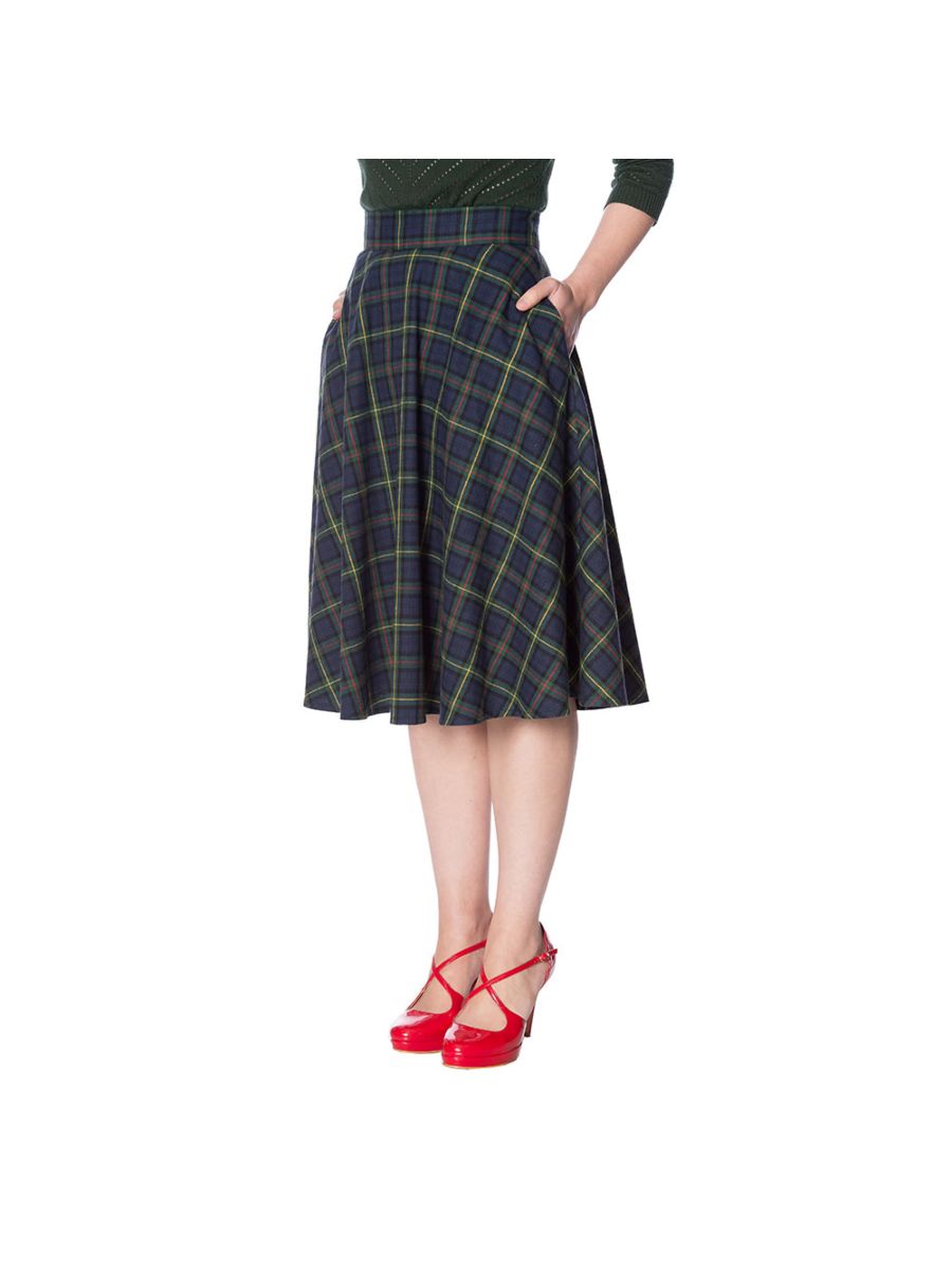 MRS CLAUS PLEATED CHECK SKIRT