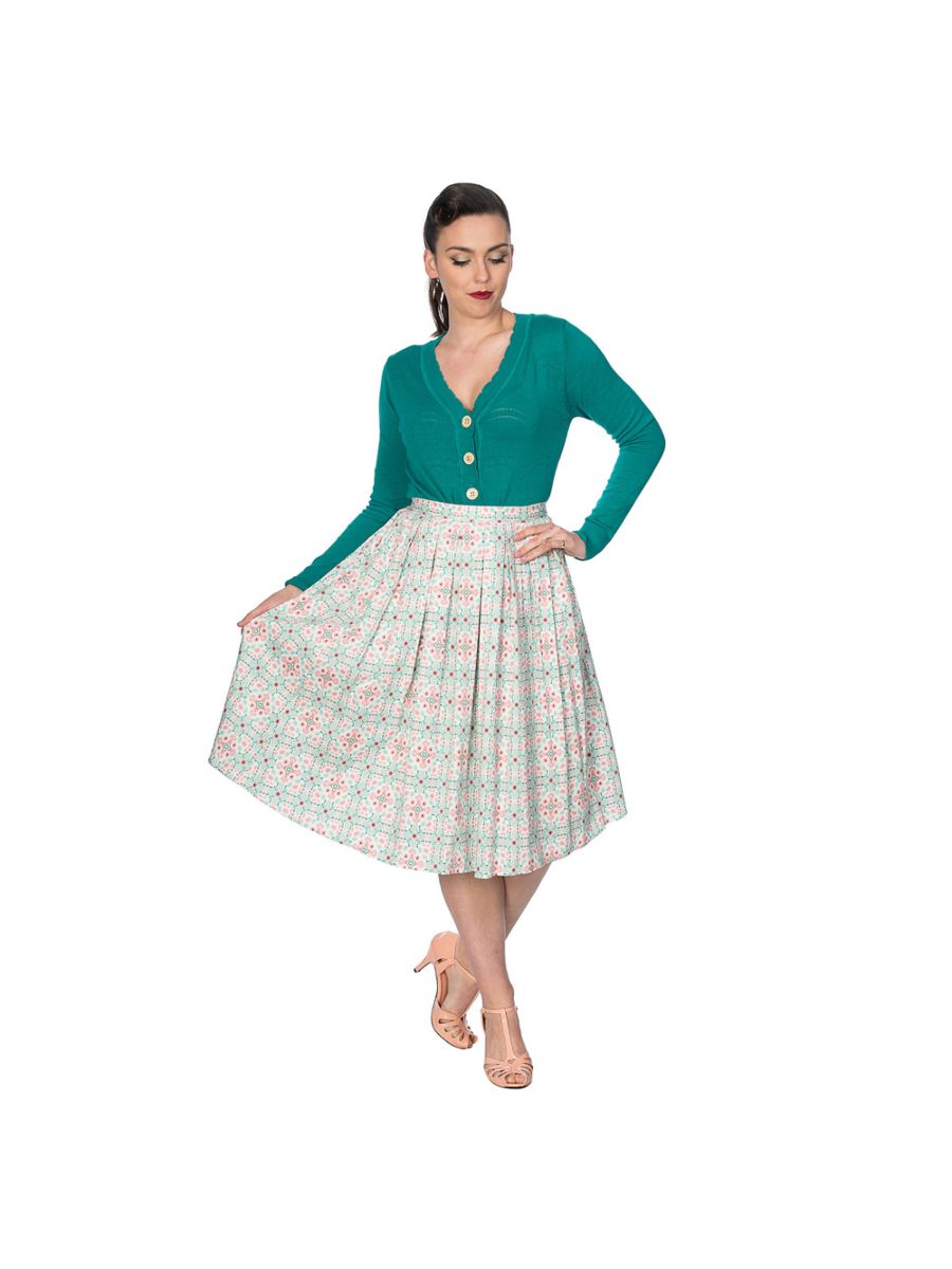 Banned Retro 1950's June V-Neck Scalloped Pointelle Long Sleeve Vintage Cardigan Green