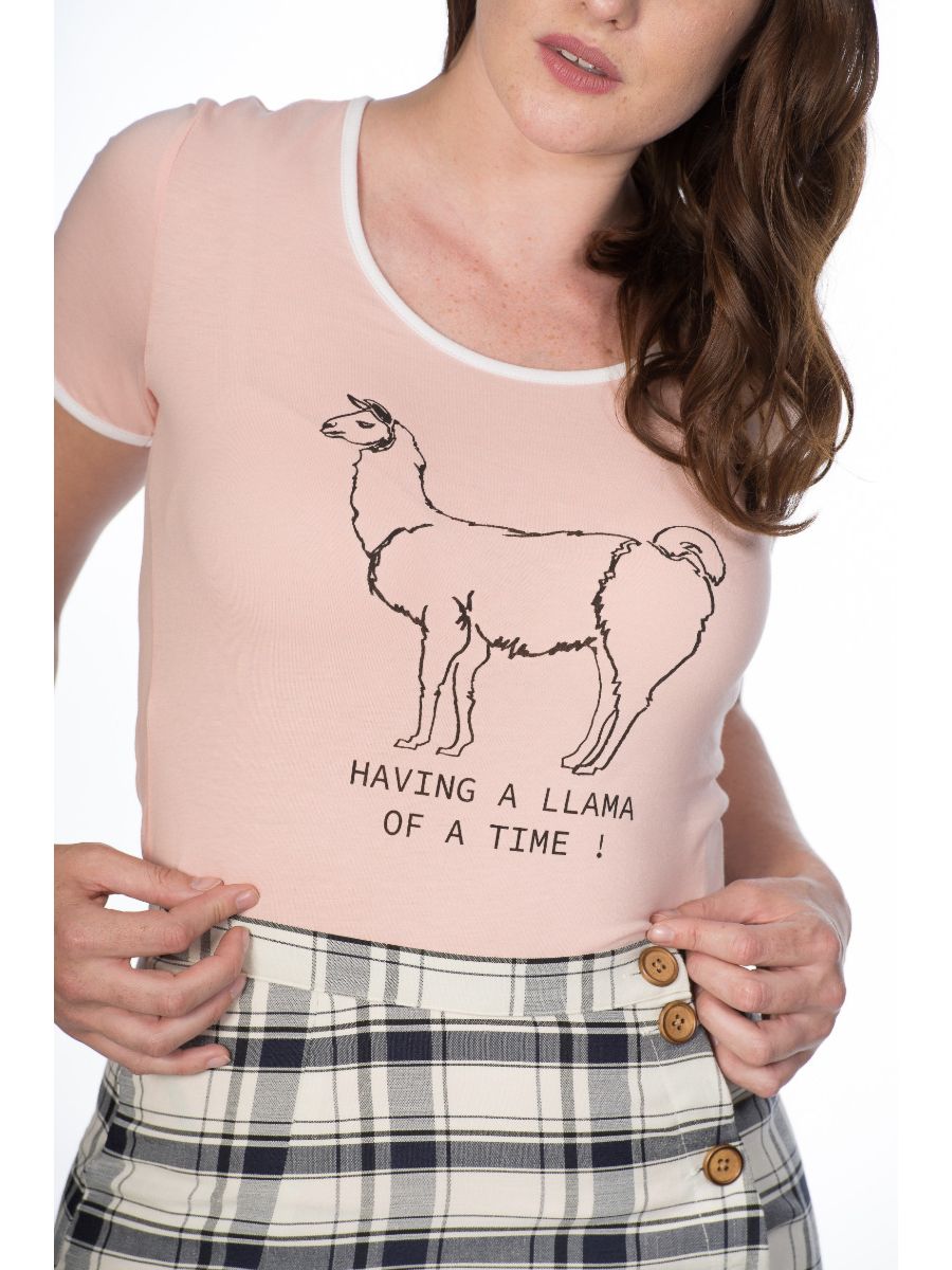 Banned Retro Having a Llama Of A Time Didi Crew Neck Vintage T-Shirt Pink