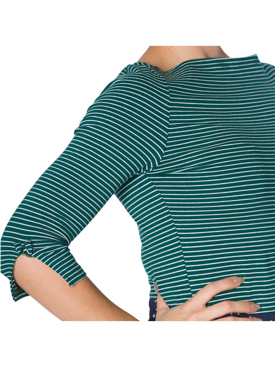 Banned Retro 1950's Simply Stripe Nautical Boat Neck Vintage Dorothy Top Green