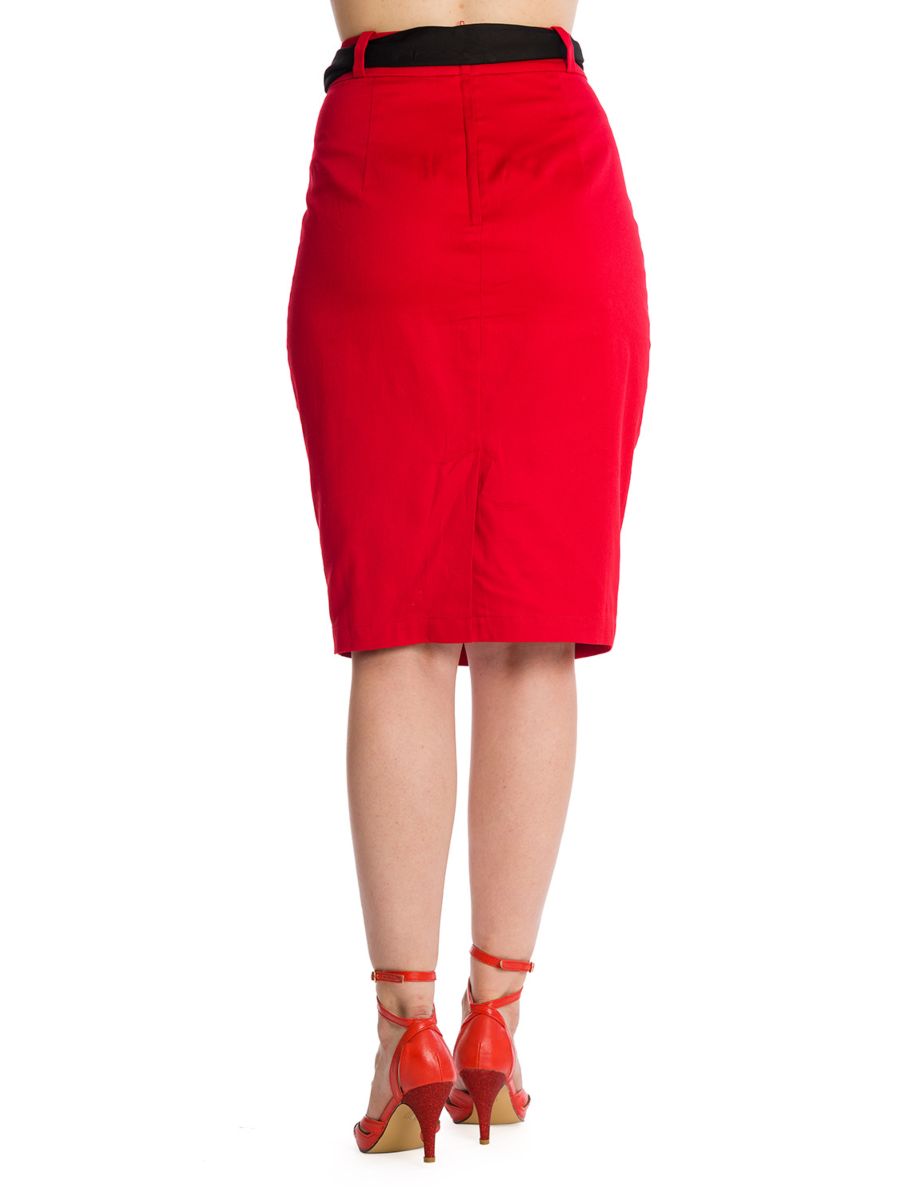 Banned Retro Blooming Rose Rockabilly Pencil Skirt Red
