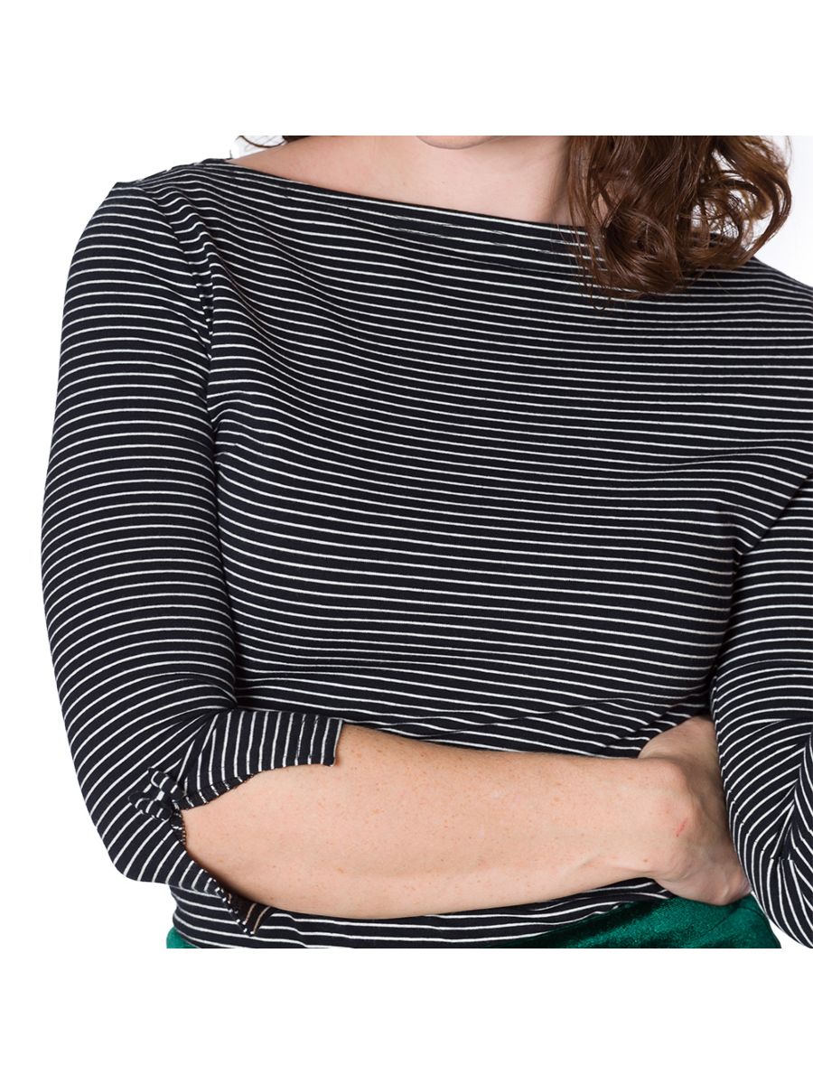 Banned Retro 1950's Simply Stripe Nautical Boat Neck Vintage Dorothy Top Black