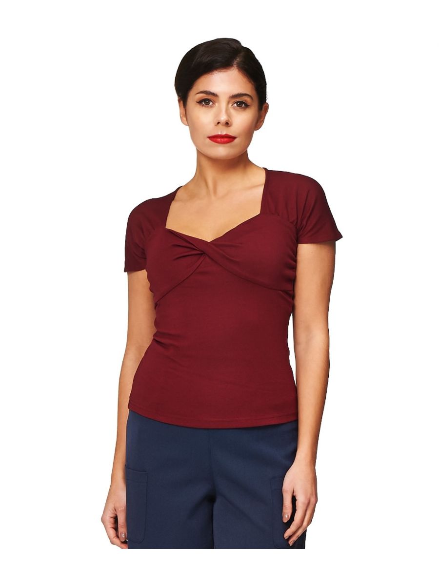 Banned Retro She Who Dares Vintage Twist Top Burgundy