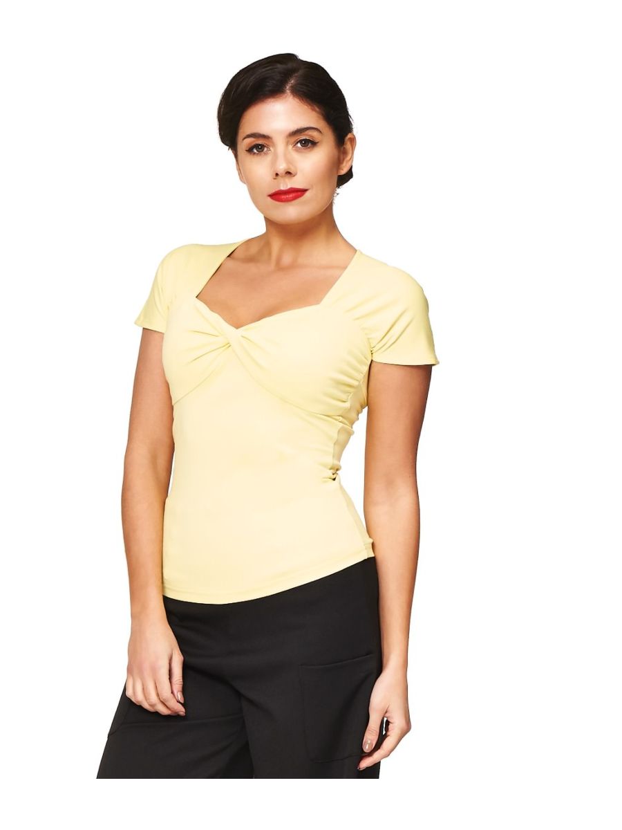 Banned Retro She Who Dares Vintage Twist Top Yellow