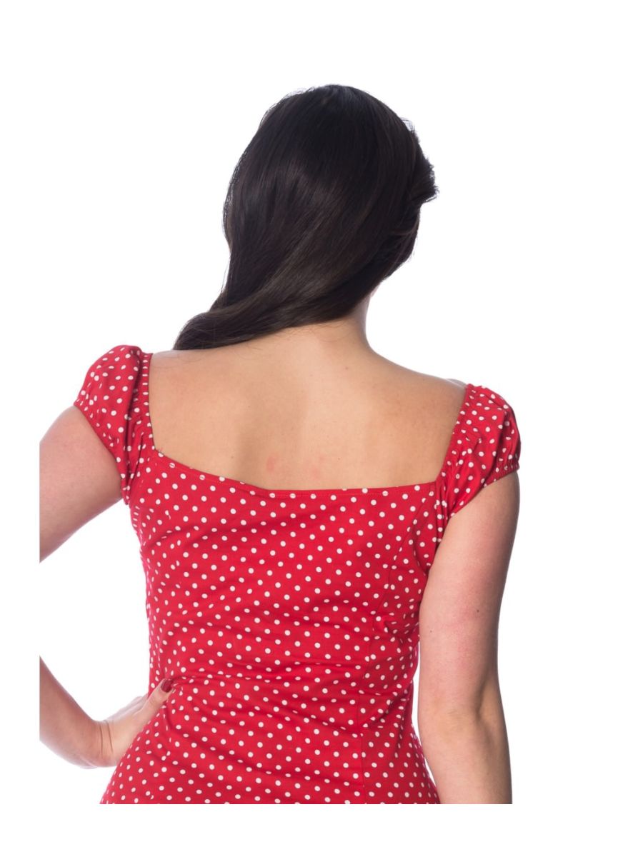 Banned Retro 1950's I Carried A Watermelon Polka Dot Off Shoulder Vintage Top Red
