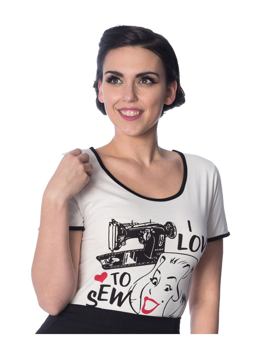 Banned Retro 1950's Make Do & Mend Didi Crew Neck Vintage T-Shirt Off White